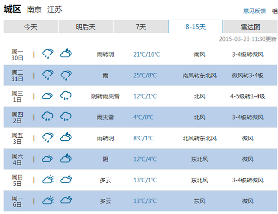 愚人节南京将迎来雨夹雪天气(图)