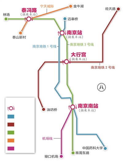 图例 换乘车站 1号线 2号线 3号线 宁天城际 机场线 张叶 制图