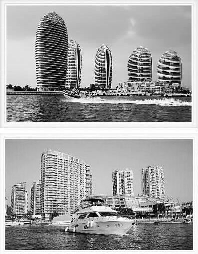 凤凰岛(上)与时代海岸(下)曾为三亚市重点发展项目，与碧水蓝天相得益彰，推动了当地经济发展。