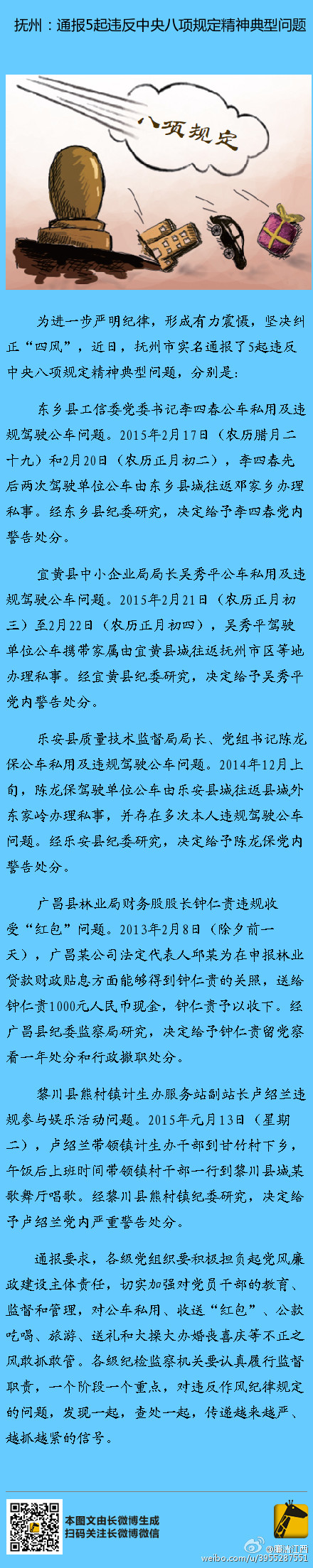 抚州通报5起违规案件 乐安一局长公车私用受处分