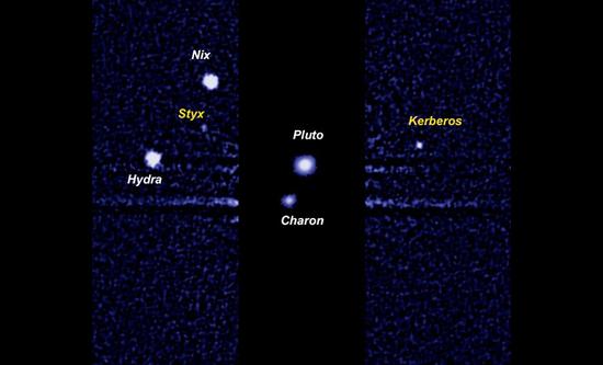 冥王星系统。冥王星拥有5颗卫星，分别是冥卫一（Charon），冥卫二（Nix），冥卫三（Hydra），冥卫四（Kerberos）以及冥卫五（Styx）。