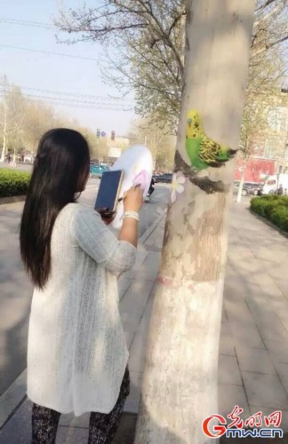 荊婷婷正在創(chuàng)作樹畫