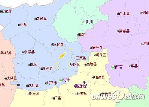 咸阳泾阳为此次雷电主要活动区域。