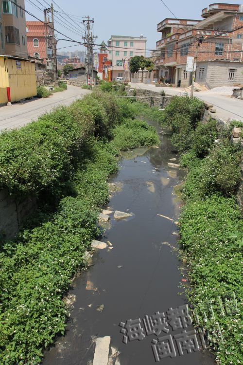 穿村而过的小溪，溪水黑如墨汁