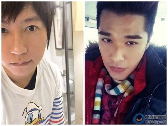 香港男歌手姜文杰(右)被自称是五月天阿信（左）妹妹的女生诈骗