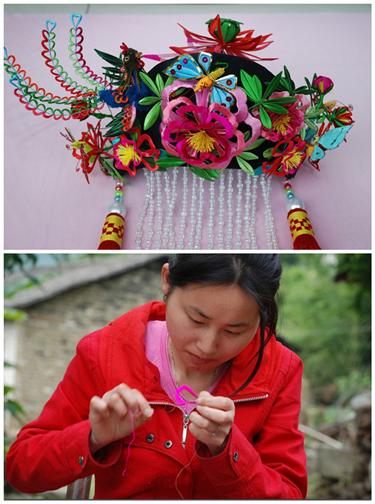 缠花传承人陈广英和她的作品面花