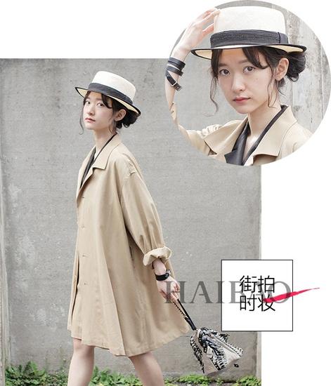 驼色裙装+草帽+裸色系唇妆=日系文艺少女
