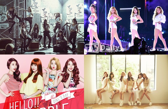 从顺时针方向，少女时代、SISTAR、A pink、Girl’s Day