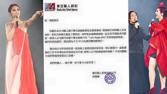 杨千嬅呼吸系统严重感染