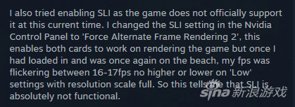 ▲当这位玩家通过Nividia Control Panel强制开启GTX980双路交火时，帧率也只是在15到17fps之间徘徊，SLI对这款游戏根本不起作用！