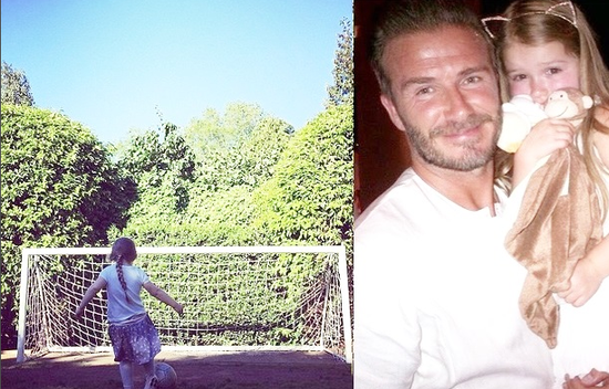 贝克汉姆爱女绑小辫子射门