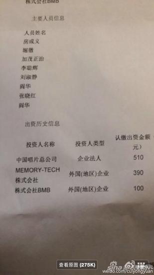 崔永元出示资料,显示该公司为中日合资企业