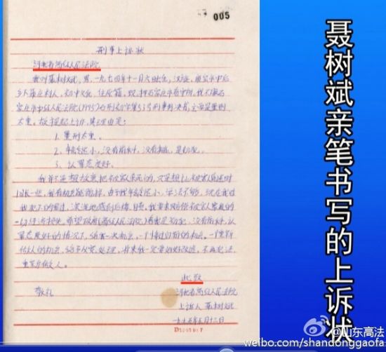 聂树斌亲笔书写上诉状