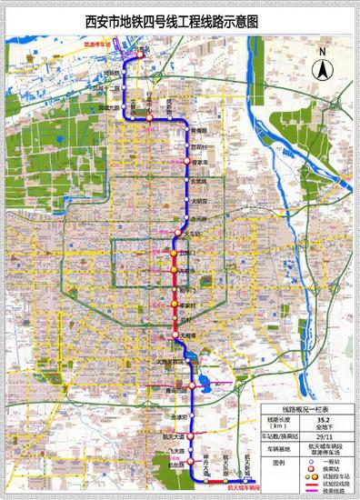 西安地鐵四號(hào)線工程路線示意圖