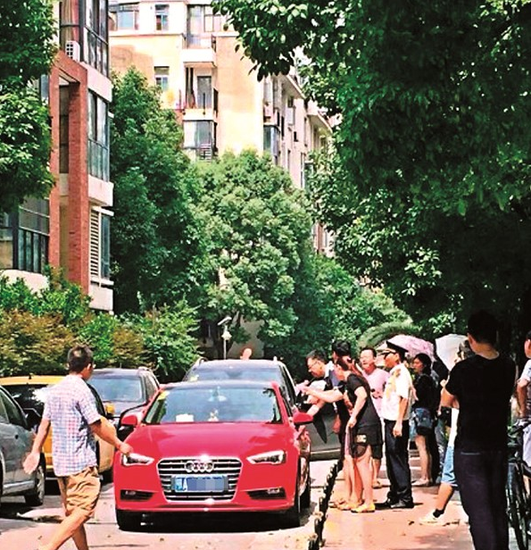 奥迪女司机堵路