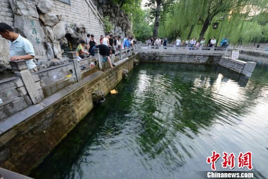 济南七十二名泉之一的黑虎泉14日出现停喷,图为黑虎泉三个虎头均已不往外喷水。 黄品璇 摄