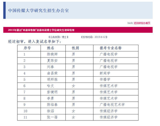 中国传媒大学官网截图