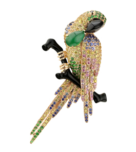 MONETA金刚鹦鹉系列群镶彩宝配祖母绿鹦鹉胸针(男女均可佩戴)