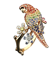 MONETA金刚鹦鹉系列群镶彩宝鹦鹉戒指