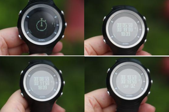 G3提供了单段计时和圈计时两种模式。在相应模式下按手表右侧中间按键进入跑表模式。