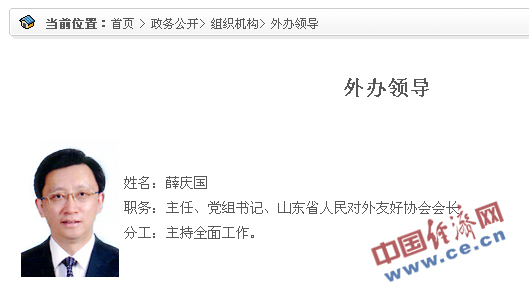 山东省外办网站截图