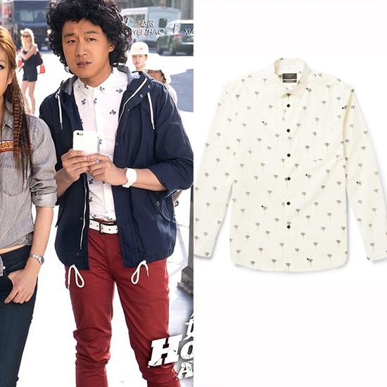 佟大为穿童趣印花衬衫