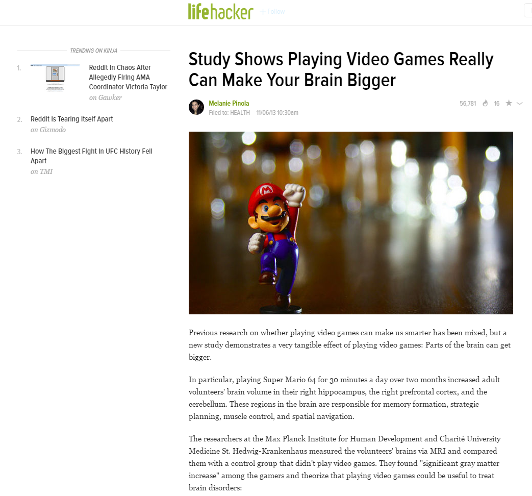 研究表明，打游戏可以增加大脑的活跃度