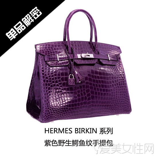 爱马仕(Hermès)紫色野生鳄鱼纹手提包
