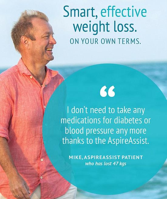 借助“AspireAssist”减肥仪减掉47公斤的肥胖症患者迈克。