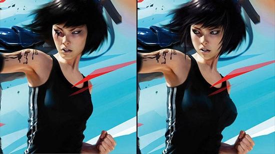 左为《镜之边缘》的女主角费斯，右为韩国玩家修改后的形象。