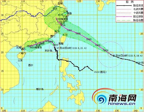 1510号台风“莲花”和1509号台风“灿鸿”路径实况与预报图