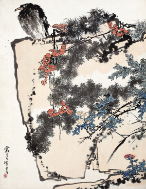 潘天寿《鹰石山花图》(局部) 成交价2.79亿元