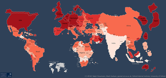 牛津研究所绘制互联网世界地图 中国版图最大