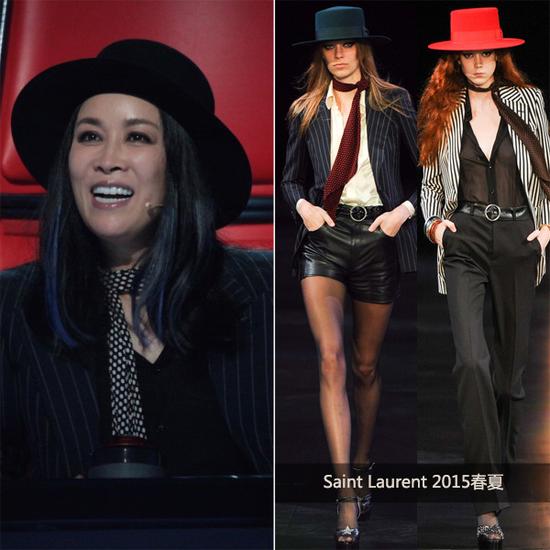 导师那英穿Saint Laurent 2015春夏条纹西装配黑色长裤