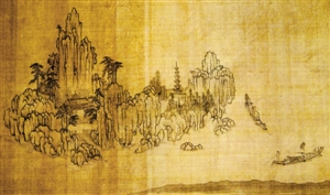 江心屿与江心寺。(《江山胜览图卷》局部)