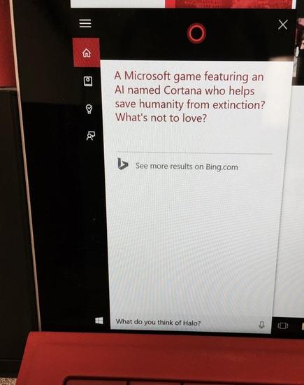 “一款微软的电子游戏，里面有一个AI叫做科塔娜，帮助拯救全人类。哪一点不让人爱?”