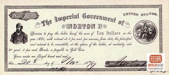 网上常见的一版由诺顿发行的纸币，面值10美元