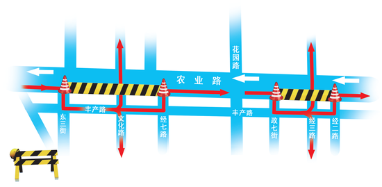 郑州农业路西向东两路段封闭