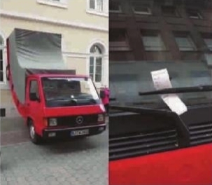 ■　德国路边“停放”的装置作品被交警“无情”地贴上了“罚单”