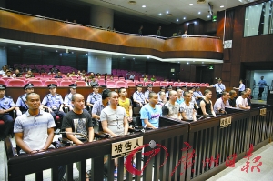 罗河宾(左一)等17人涉黑案估计要审4天。通讯员罗伟雄摄