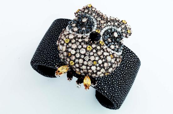 Damiani Animalia - Bracelet and brooch in brown galuchat