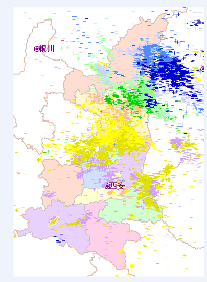 图说，当前陕西闪电分布图，截止记者发稿时，全省共出现13483次闪电。