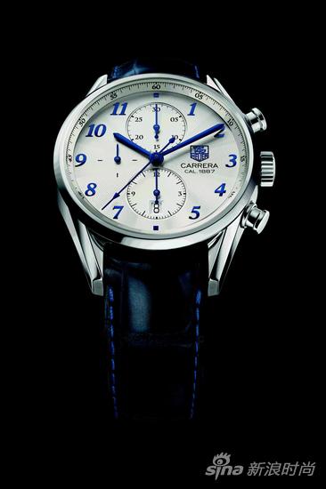 李易峰佩戴的TAG Heuer 泰格豪雅 卡莱拉系列 1887腕表 （蓝色鳄鱼皮表带款）