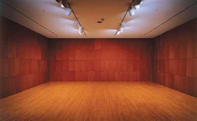 《巧克力房间》作品中丝网版和巧克力制作的“墙板”铺满展墙。