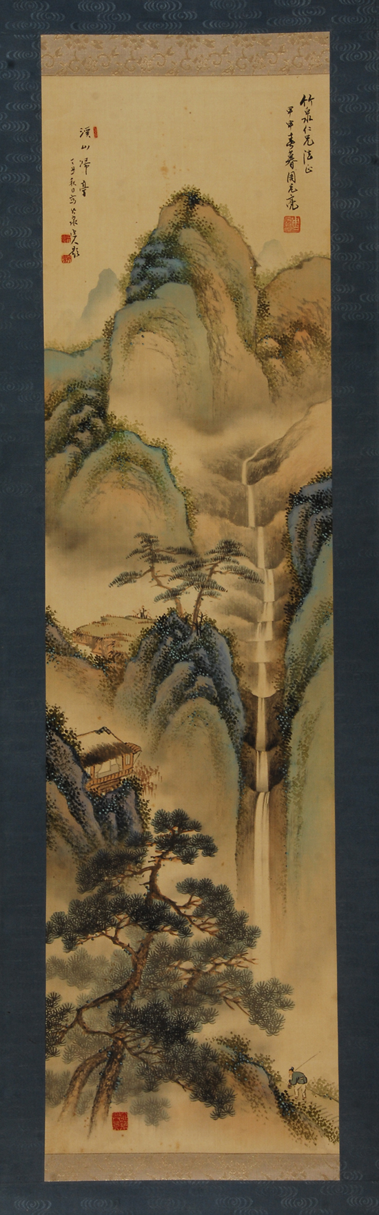 4.周元亮 溪山飞瀑图 128X34 绢本立轴