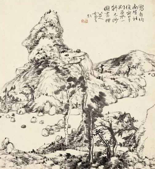 安晚册之四 山水 纸本墨笔 31.8cm×27.9cm