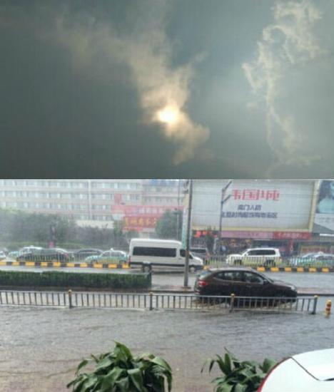 济南的天气很任性!基本就是上面这个状态:一半阵雨一半晴天!