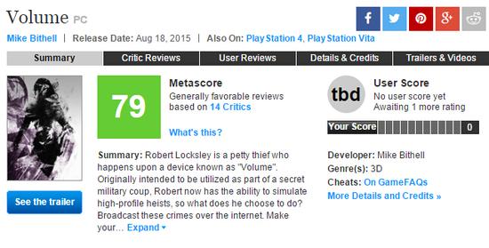 Metacritic目前的全球媒体平均分为79分