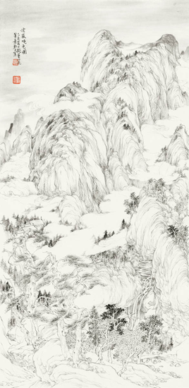 郑文 烟岚晓色 34x69cm