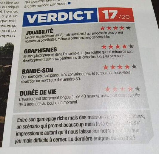 《合金装备5》法媒首个评分出炉